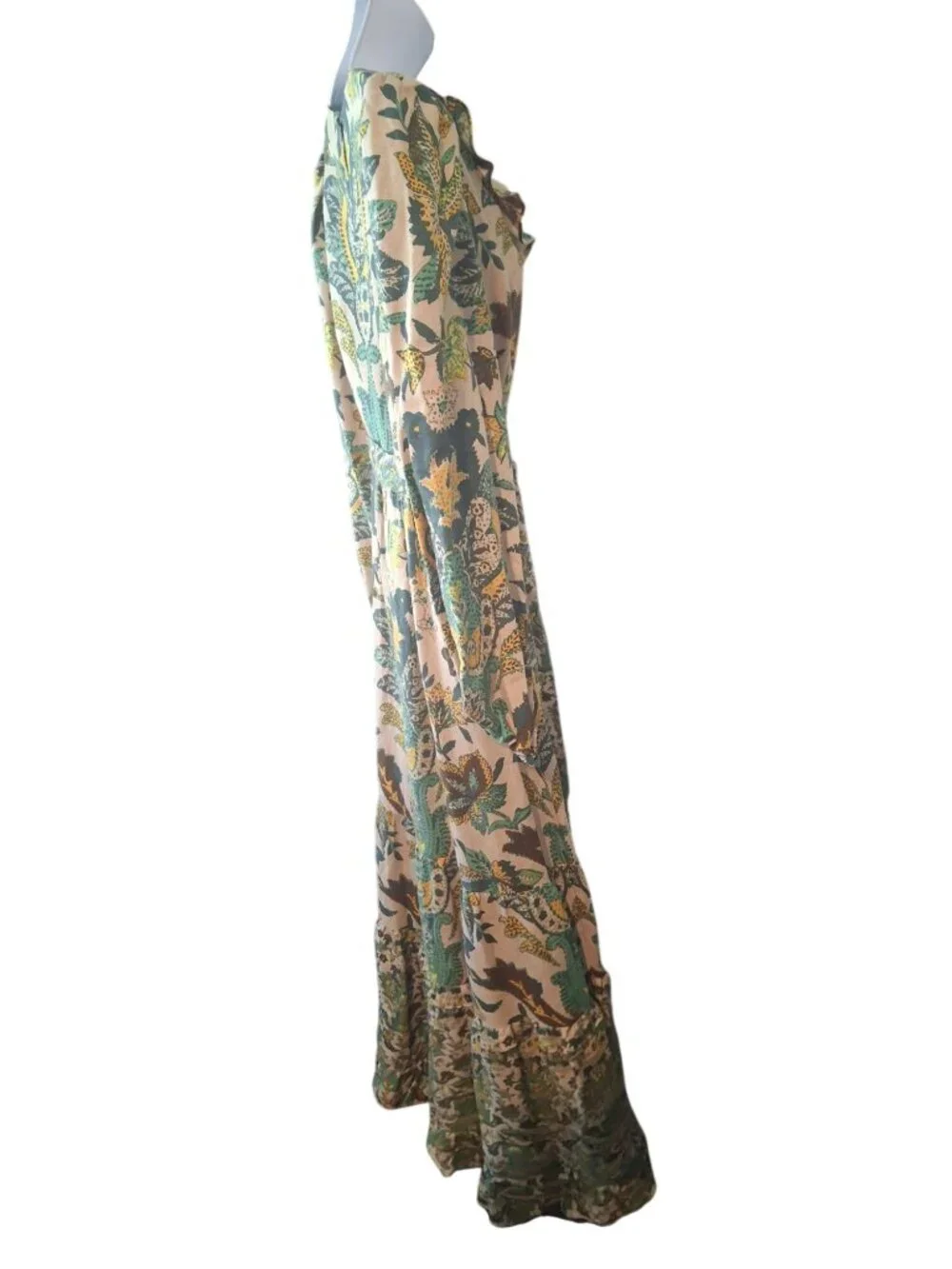 A Loves A Maxi Dress M Paisley Floral Puff Sleeve Boho Cottagecore Belted